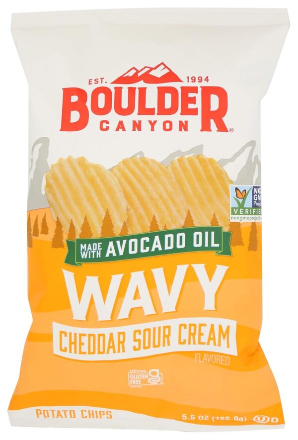 Boulder Canyon Kettle Cooked Wavy Cheddar Sour Cream Chips, 5.5 oz